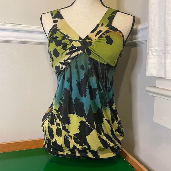 mandee Tops - mandee vintage blue green and brown earth toned halter top size small